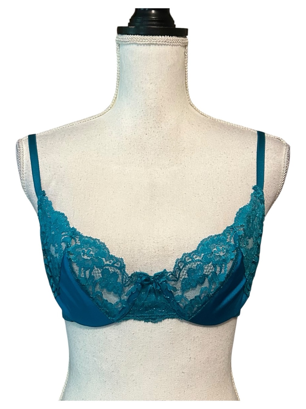 Vintage Jaclyn Smith Second Skin Satin Bra 34C Teal Style #6402 1980s 90s